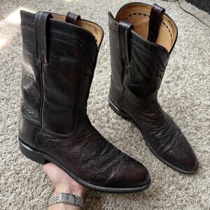 Luchesse 2000 Ostrich Quill Leather Roper Pull On Boots Cherry Men’s Size 11 D